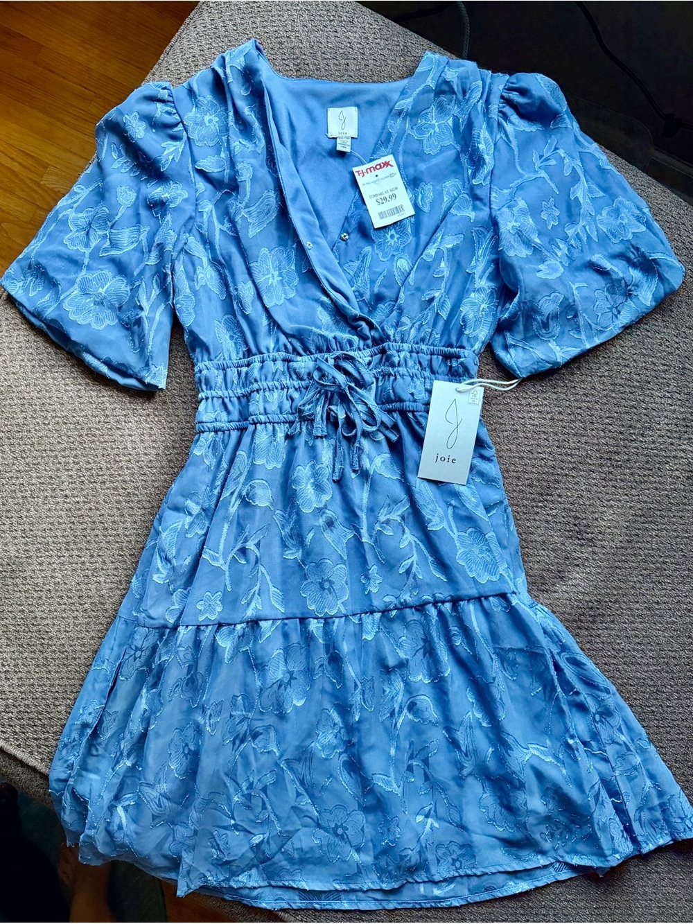 Joie Blue Floral V-Neck Tiered Mini Dress